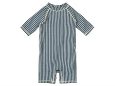 Blå og hvid stribet badeheldragt fra Petit Piao PP418 blue mirage